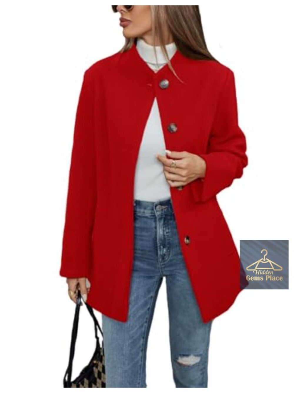 Wool Blend Pea Coat Women's Winter Casual Collarless Coat